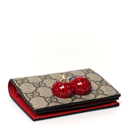 Gucci GG Supreme Monogram Cherry Embellished Card Case Wallet Hibiscus Red 4 of 8