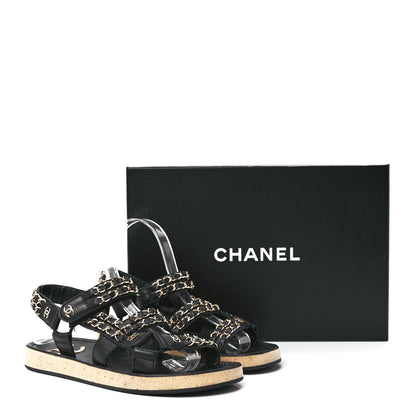 Chanel Lambskin Chain Sandals 35 Black 10 of 10