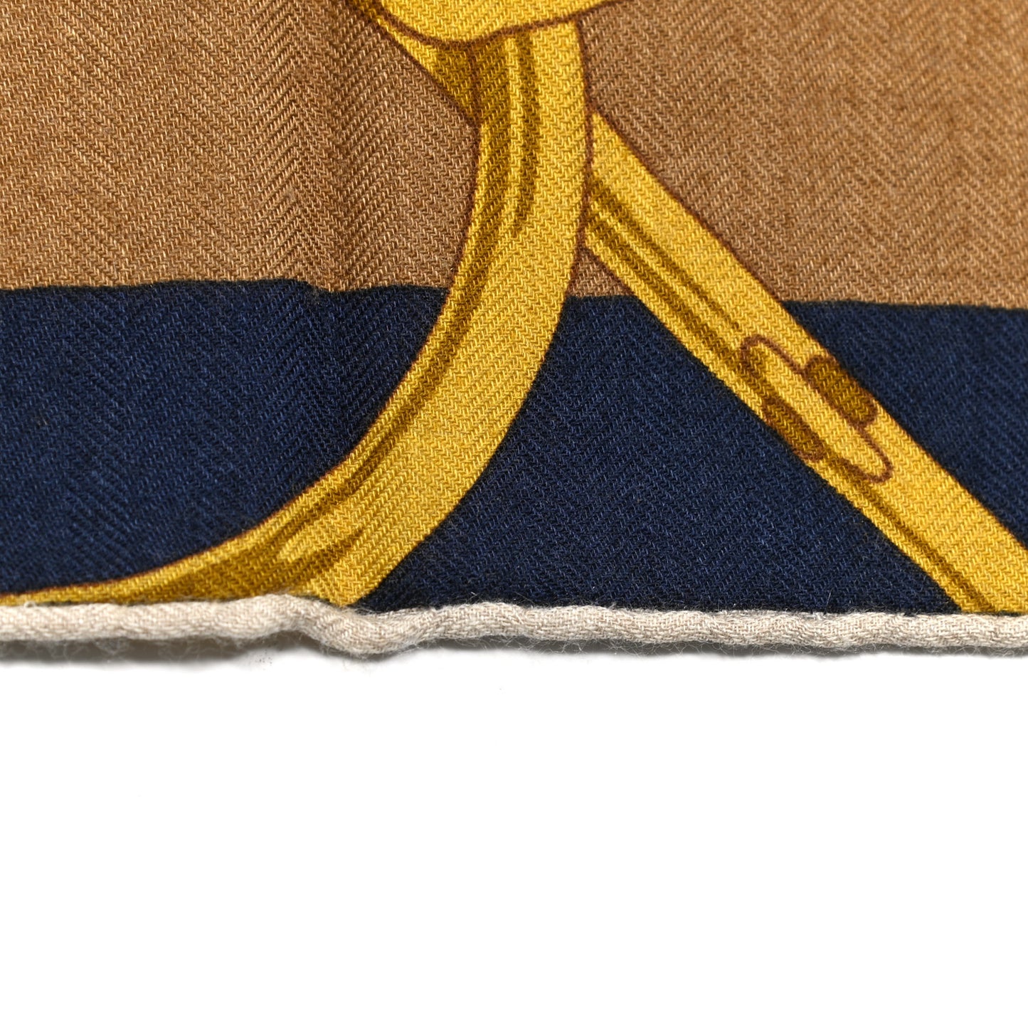 Cashmere Silk Encadre Eperon d'Or Scarf 90 Naturel Camel Marine