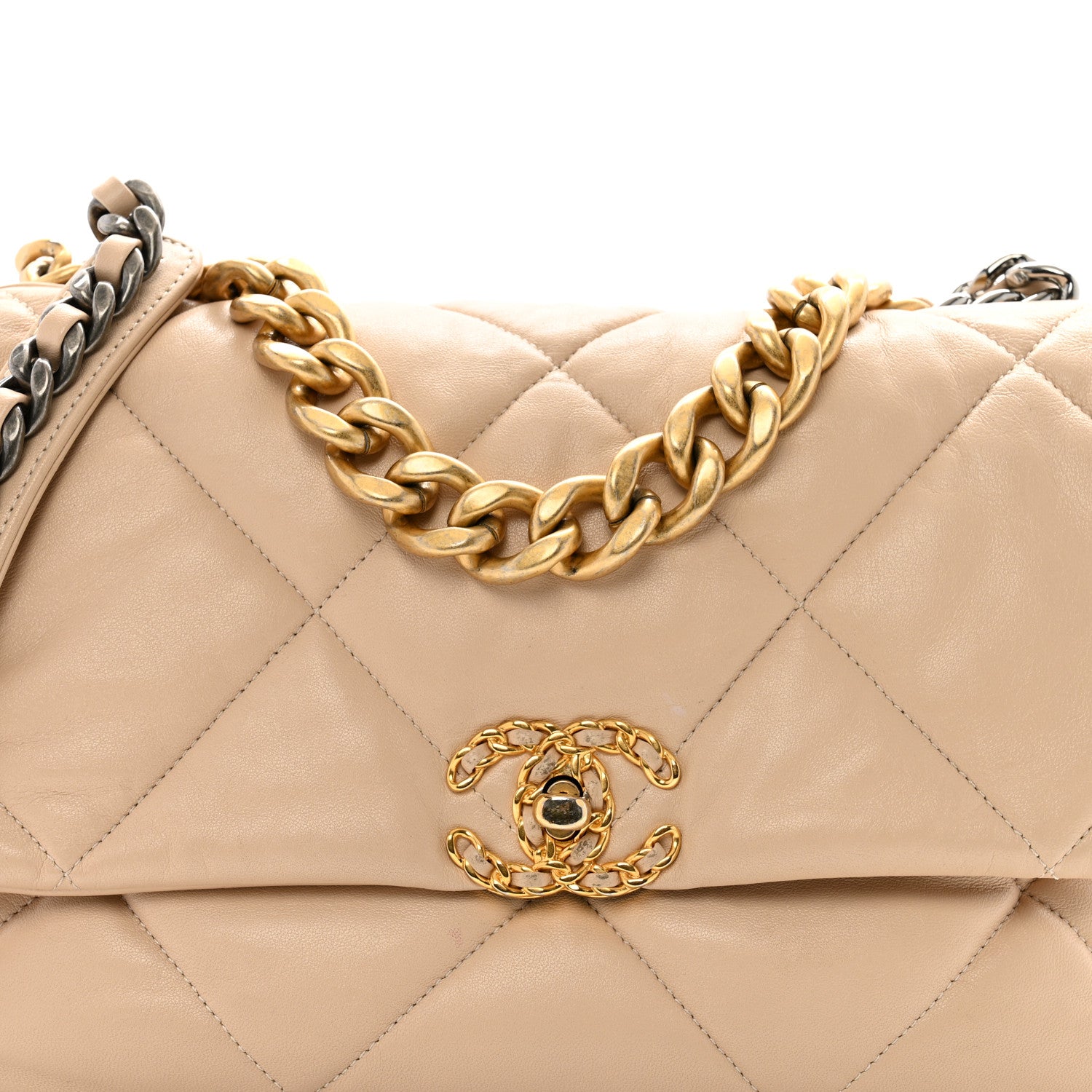 Chanel Lambskin Quilted Large Chanel 19 Flap Beige 8 of 11