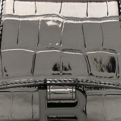 Balenciaga Shiny Calfskin Crocodile Embossed Hourglass Top Handle Bag XS Gunmetal 8 of 11