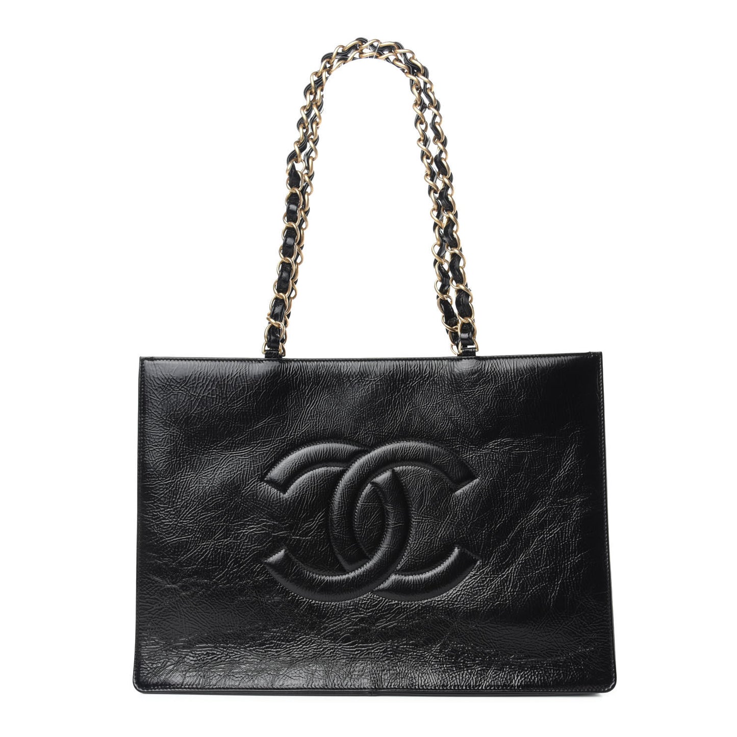 Shiny Aged Calfskin Shopping Bag Black
