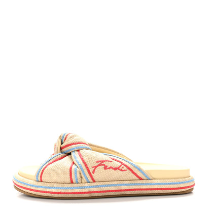 Fendi Raffia Embroidered Knot Sandals 39 Multicolor 1 of 8