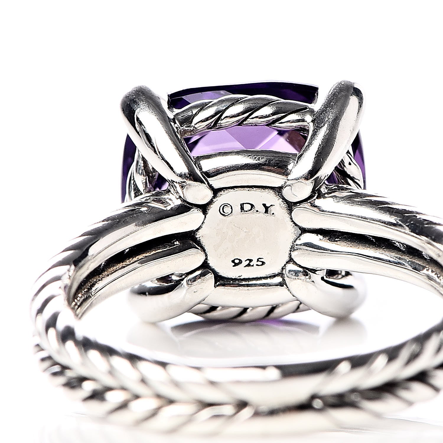 David Yurman Sterling Silver Diamond Amethyst 11mm Chatelaine Ring 50 5.5 6 of 6