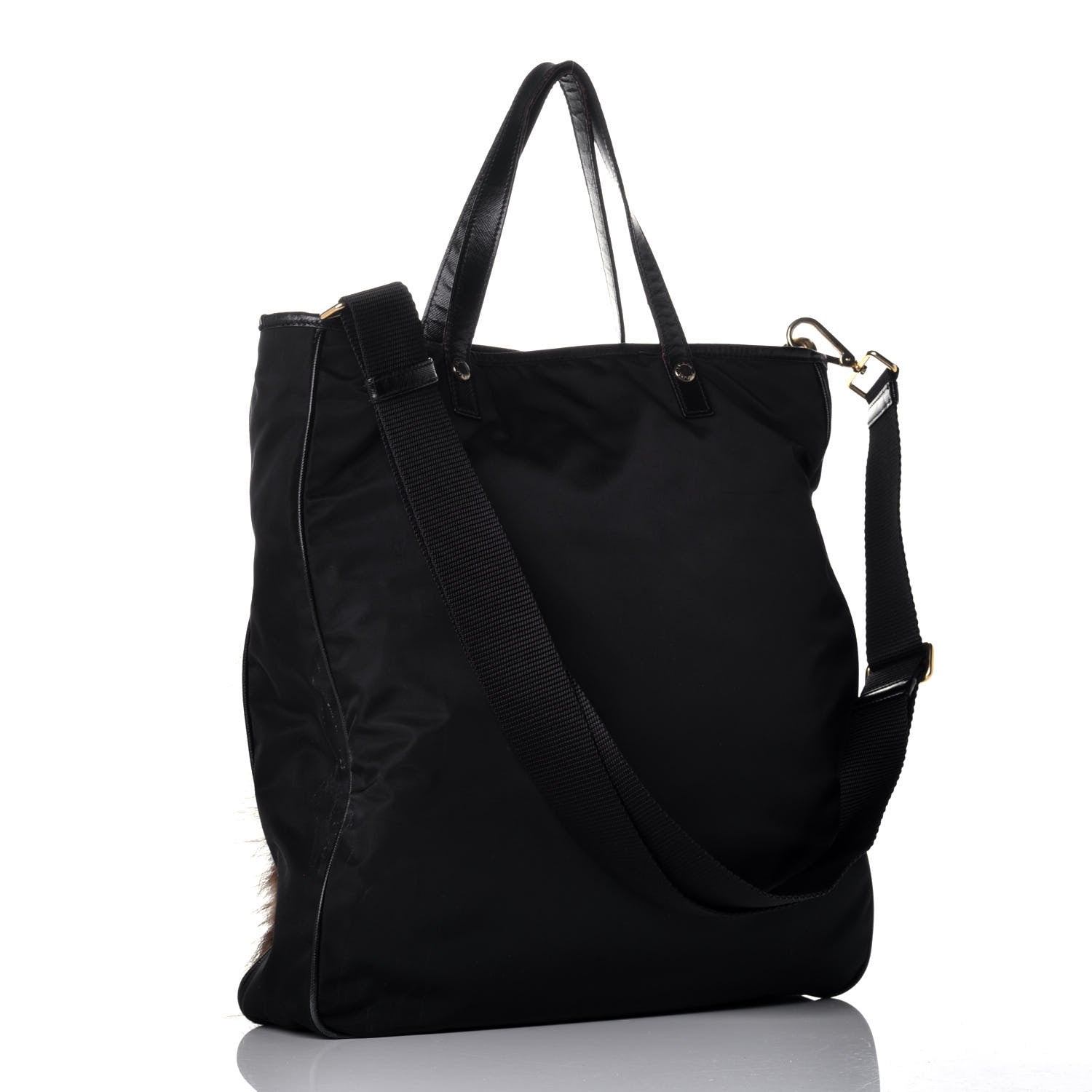 Prada Tessuto Nylon Fur Front Pocket Tote Black 4 of 9