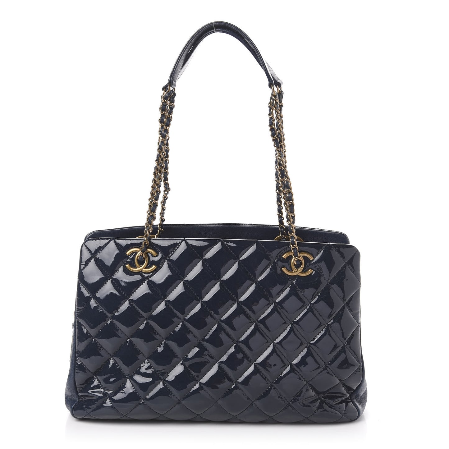 Patent Goatskin Quilted Small CC Eyelet Tote Blue
