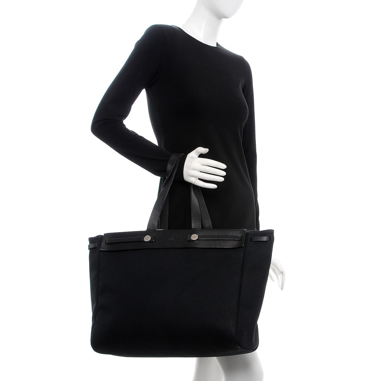 Toile Calfskin Herbag Cabas MM Black