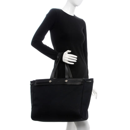 Hermes Toile Calfskin Herbag Cabas MM Black 2 of 14