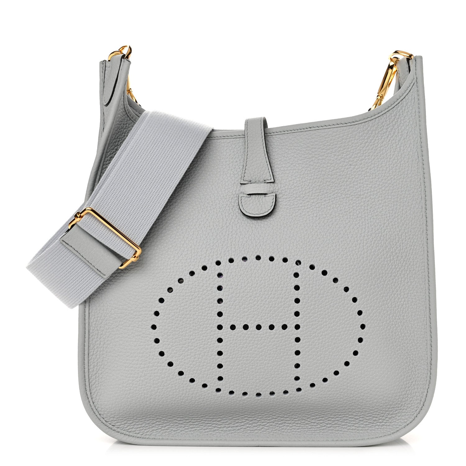 image of HERMES Taurillon Clemence Evelyne III PM in the color Bleu Pale by FASHIONPHILE