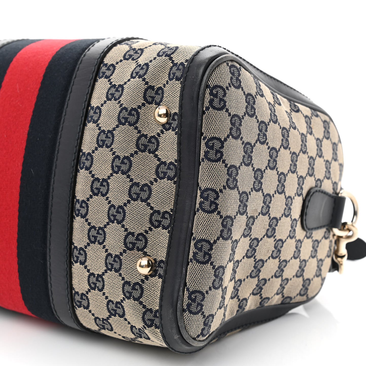 Monogram Selleria Calfskin Vintage Web Medium Boston Beige Blue