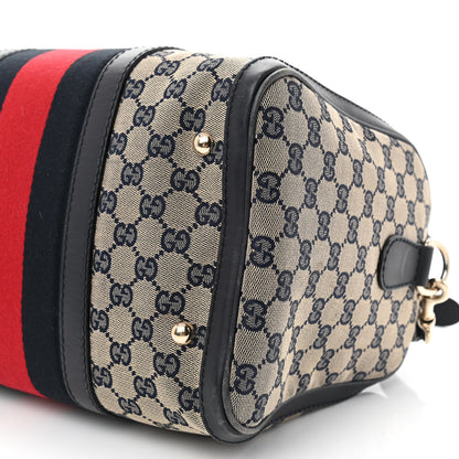 Gucci Monogram Selleria Calfskin Vintage Web Medium Boston Beige Blue 11 of 15