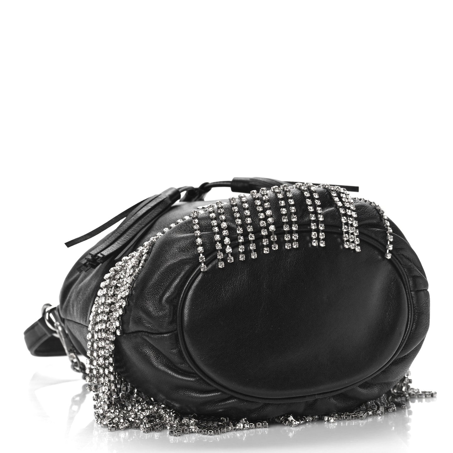 Nappa Crystal Fringe Bucket Bag Black