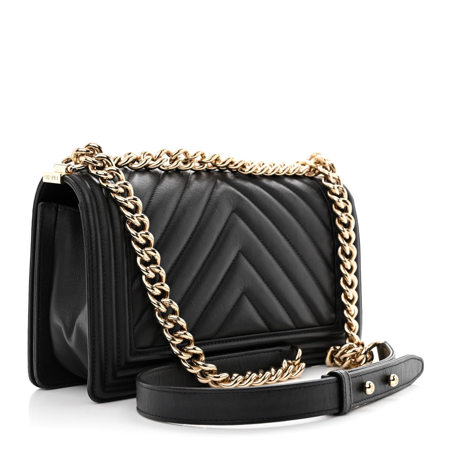 Lambskin Chevron Quilted Medium Boy Flap Black