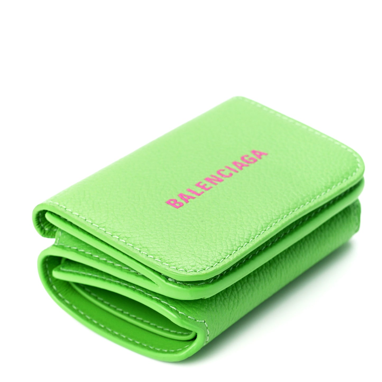 Calfskin Logo Everyday Mini Wallet Green Pink