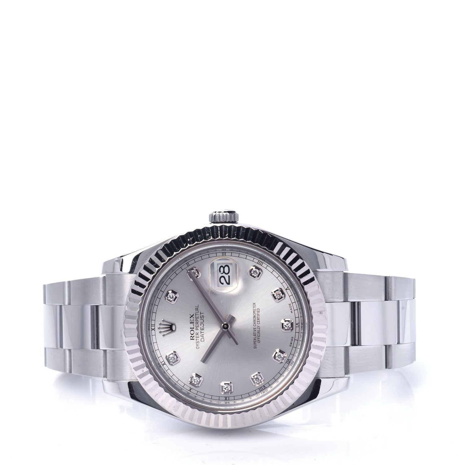 Rolex Stainless Steel 18K White Gold Diamond 41mm Oyster Perpetual Datejust Watch Silver 116334 2 of 5