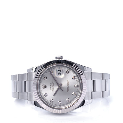 Rolex Stainless Steel 18K White Gold Diamond 41mm Oyster Perpetual Datejust Watch Silver 116334 2 of 5
