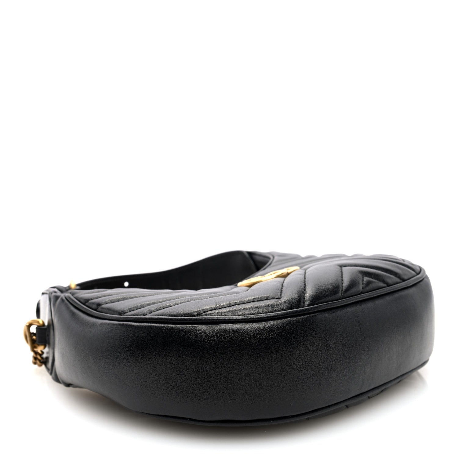 Gucci Calfskin Matelasse Chevron Mini GG Marmont Half Moon Hobo Black 4 of 10