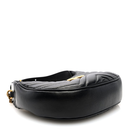 Gucci Calfskin Matelasse Chevron Mini GG Marmont Half Moon Hobo Black 4 of 10