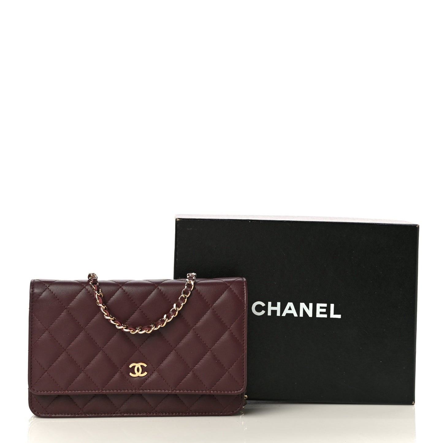 Lambskin Quilted Wallet On Chain WOC Burgundy