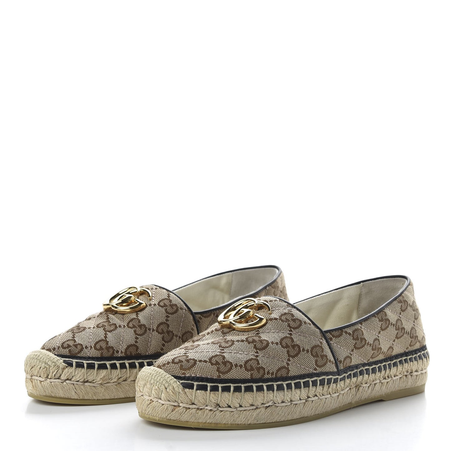 Monogram Matelasse Diagonal GG Marmont Espadrilles 36.5 Beige Ebony Black