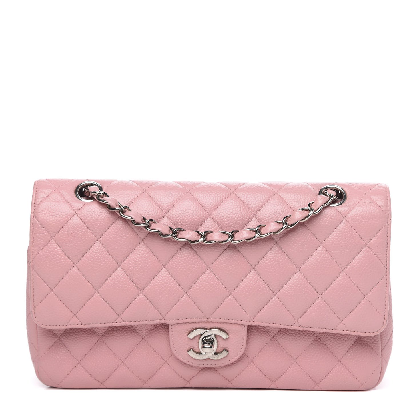 Caviar Quilted Medium Double Flap Pink