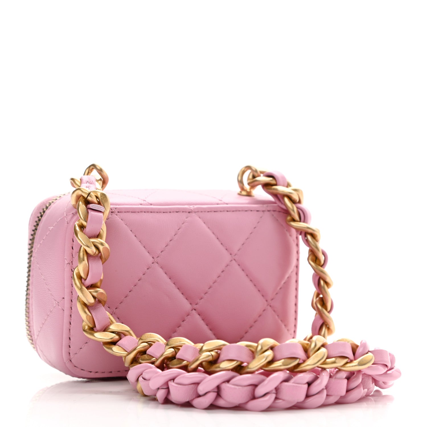 Chanel Lambskin Quilted Mini Lacquered Chain Clutch Pink 3 of 12
