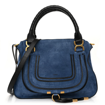 Chloe Suede Calfskin Braided Medium Marcie Double Carry Deep Denim 1 of 10