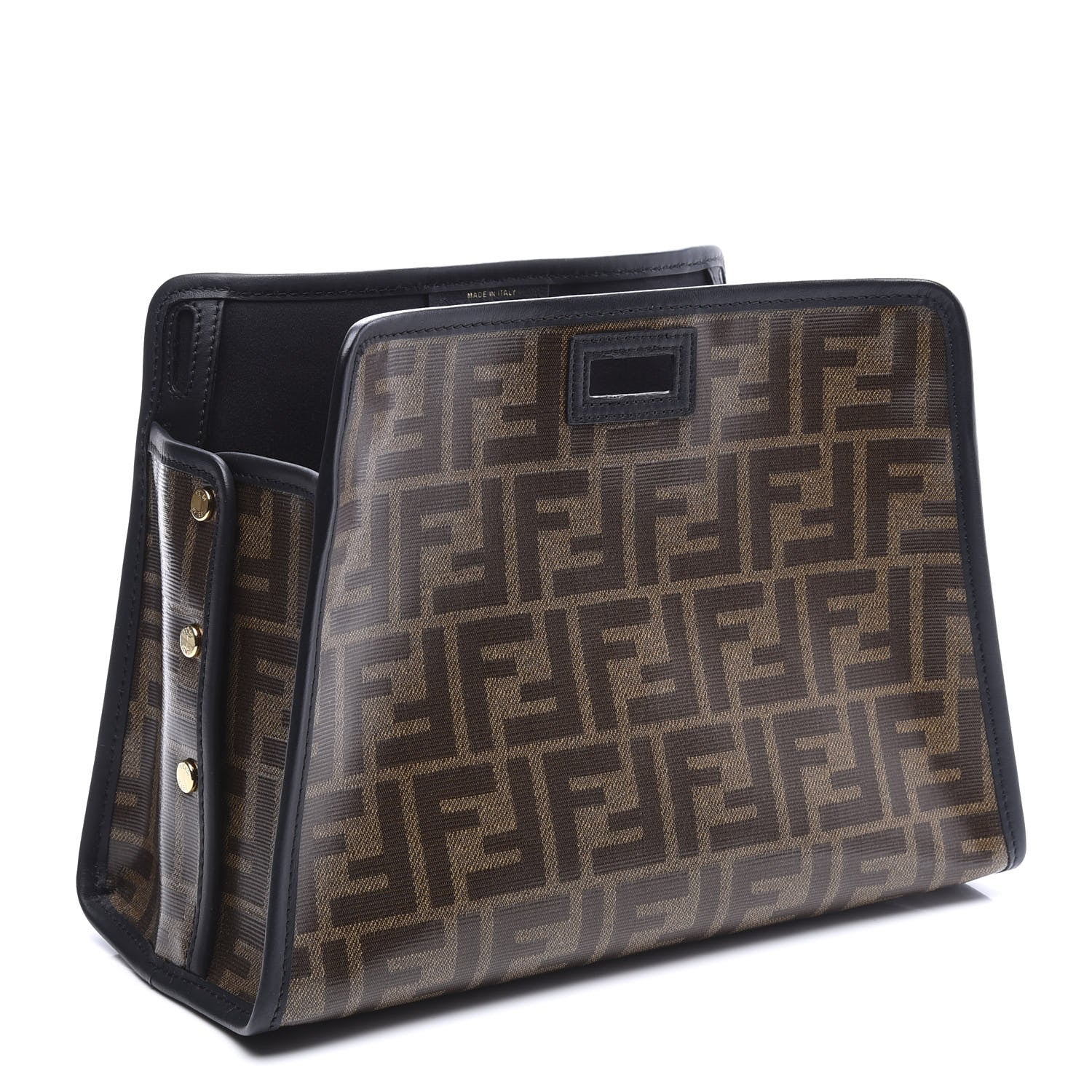 Fendi Glazed Fabric Vitello Century FF 1974 Stamp Patch Mini Peekaboo Defender Cover Mogano Panna Black 2 of 10
