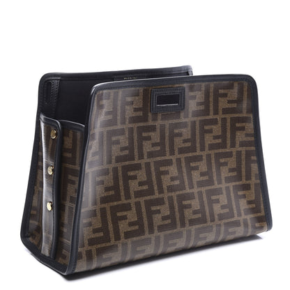 Fendi Glazed Fabric Vitello Century FF 1974 Stamp Patch Mini Peekaboo Defender Cover Mogano Panna Black 2 of 10