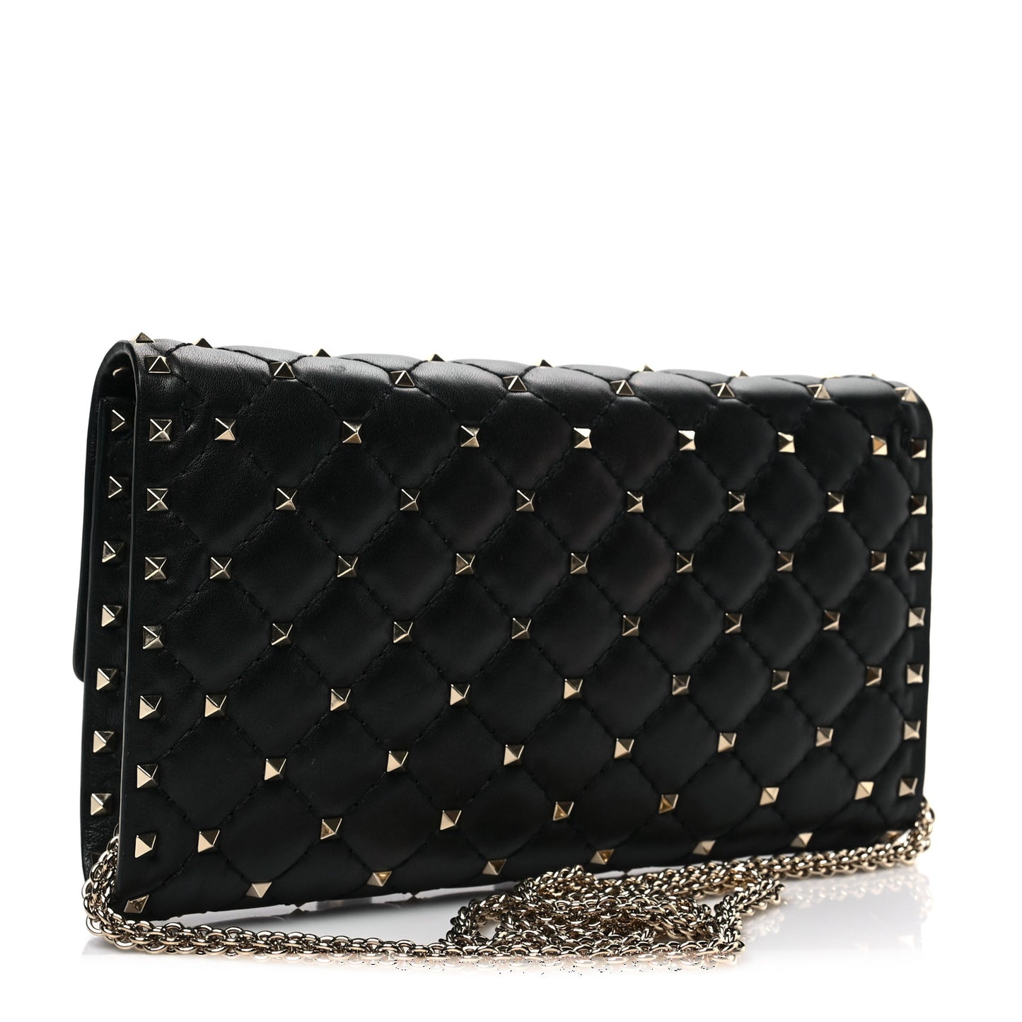 Lambskin Rockstud Spike Wallet on Chain Black