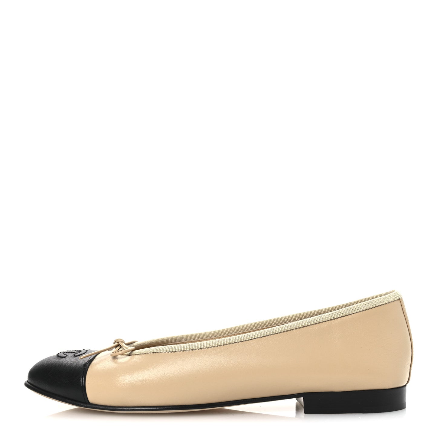 Lambskin Cap Toe CC Ballerina Flats 38.5 Beige Black
