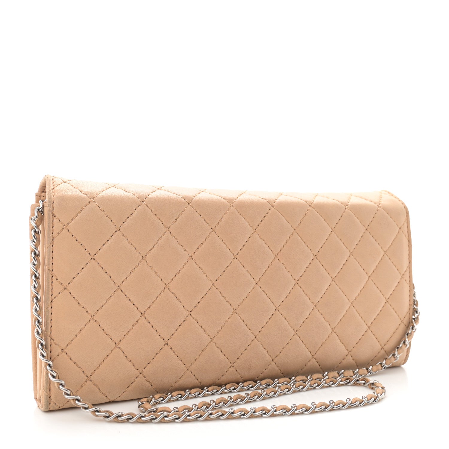 Chanel Lambskin Quilted Clutch with Chain Flap Beige 3 of 17