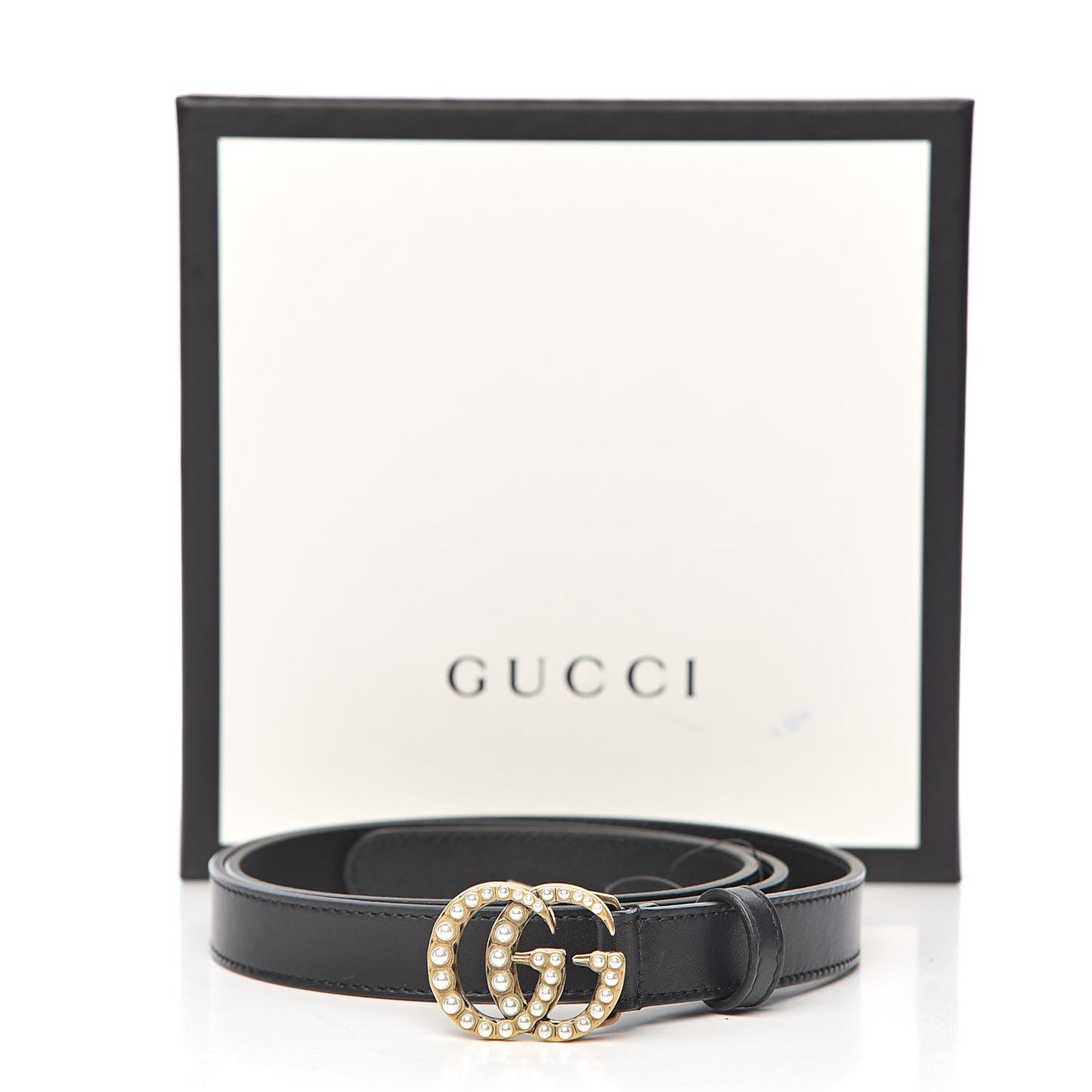 Calfskin Pearl Double G 20mm Belt 90 36 Black Cream