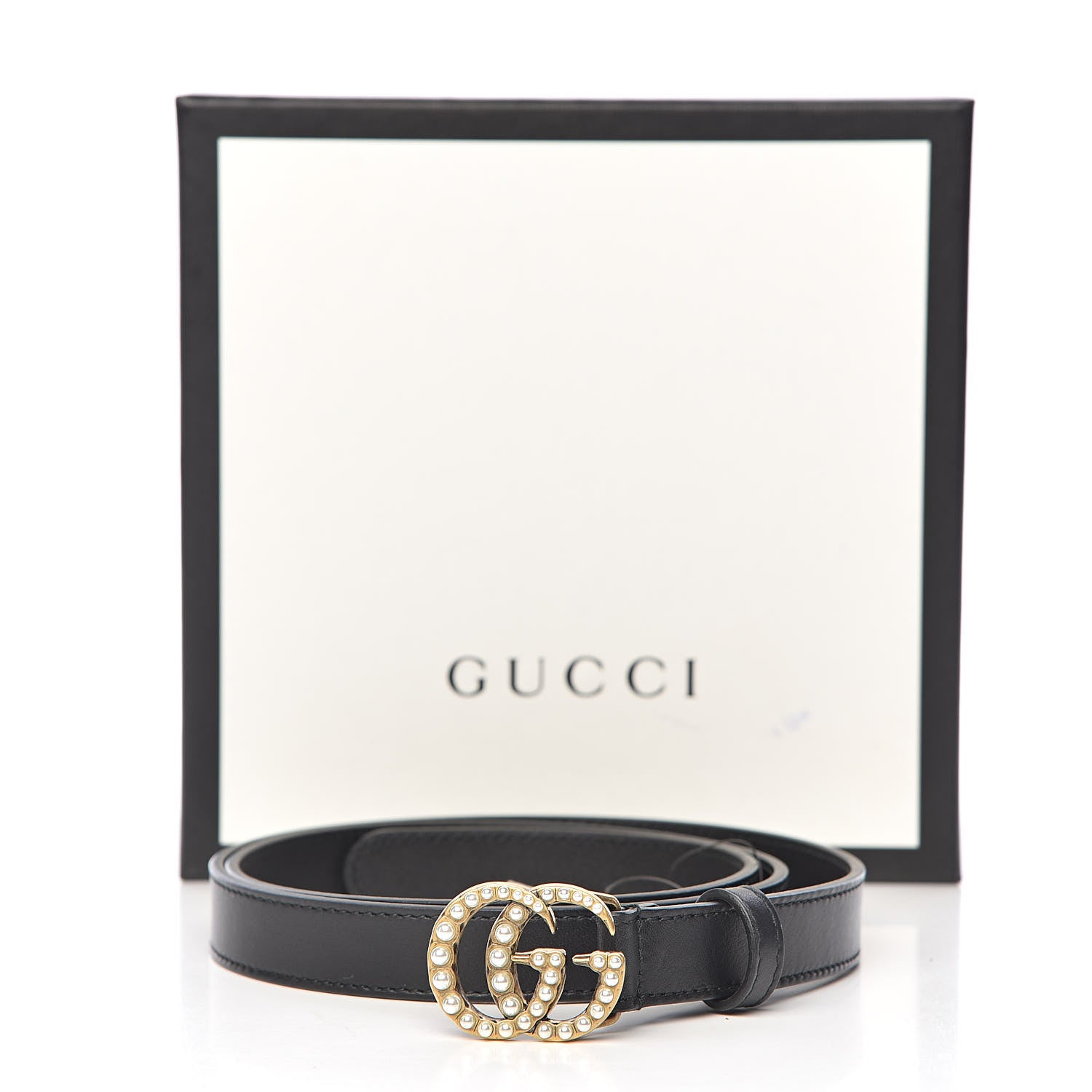 Gucci Calfskin Pearl Double G 20mm Belt 90 36 Black Cream 7 of 7