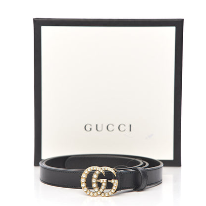 Gucci Calfskin Pearl Double G 20mm Belt 90 36 Black Cream 7 of 7