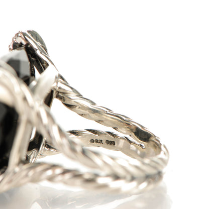 David Yurman Sterling Silver Black Onyx Pave Diamond 20mm Cushion On Point Ring 51.5 6 4 of 5