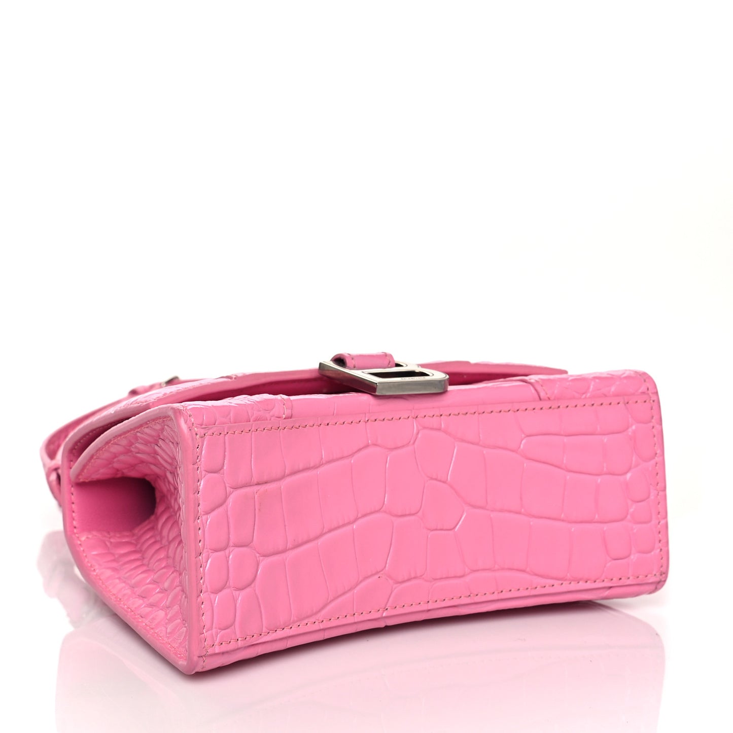 Shiny Calfskin Crocodile Embossed Hourglass Top Handle Bag XS Baby Pink