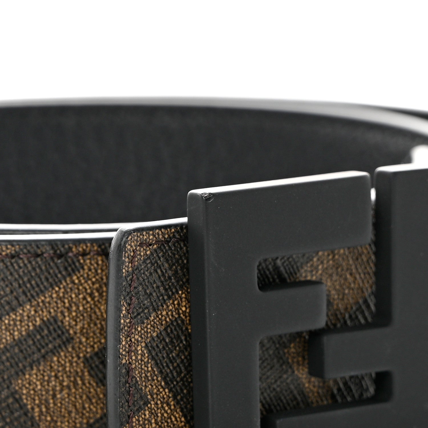 Fendi Cuoio Romano Glazed Fabric Enamel FF 1974 Reversible Belt 85 34 Black Tobacco 9 of 9