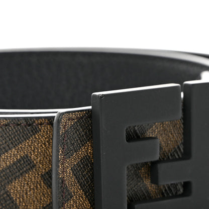 Fendi Cuoio Romano Glazed Fabric Enamel FF 1974 Reversible Belt 85 34 Black Tobacco 9 of 9