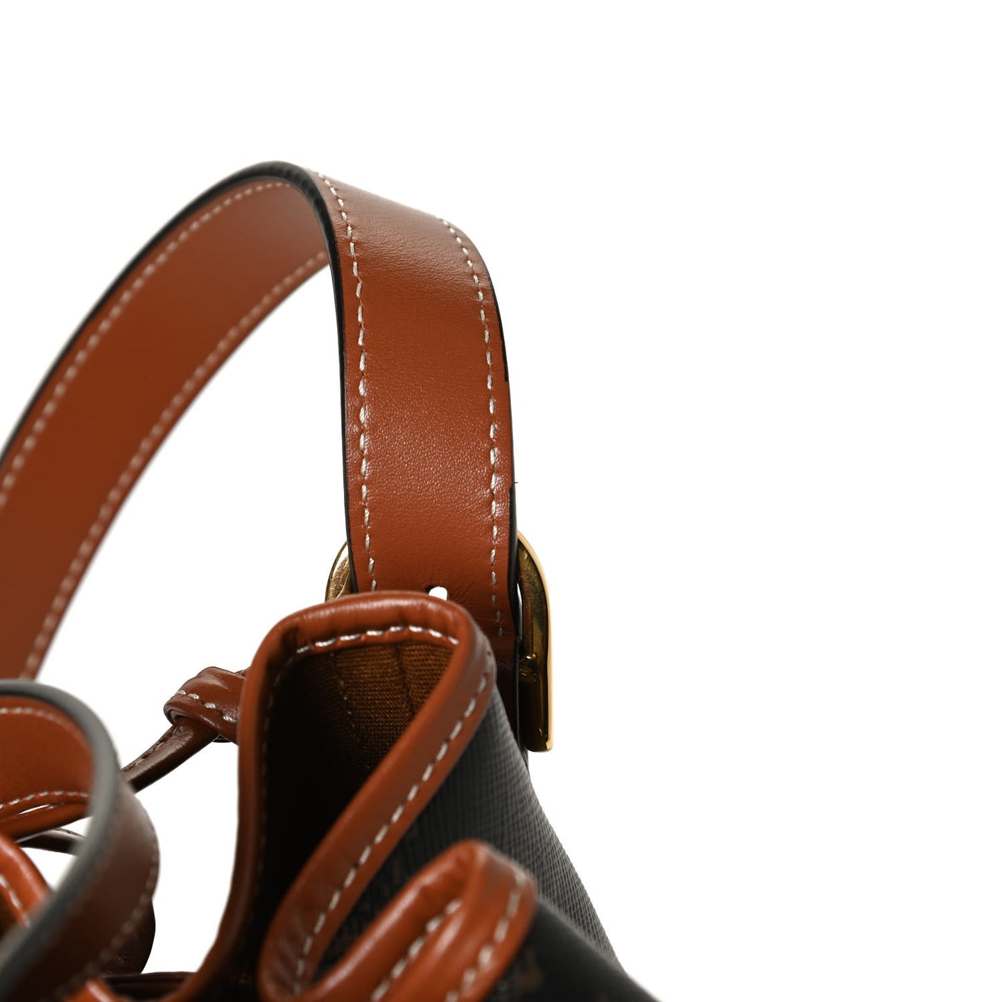 Triomphe Canvas Calfskin Small Drawstring Bucket Bag Tan