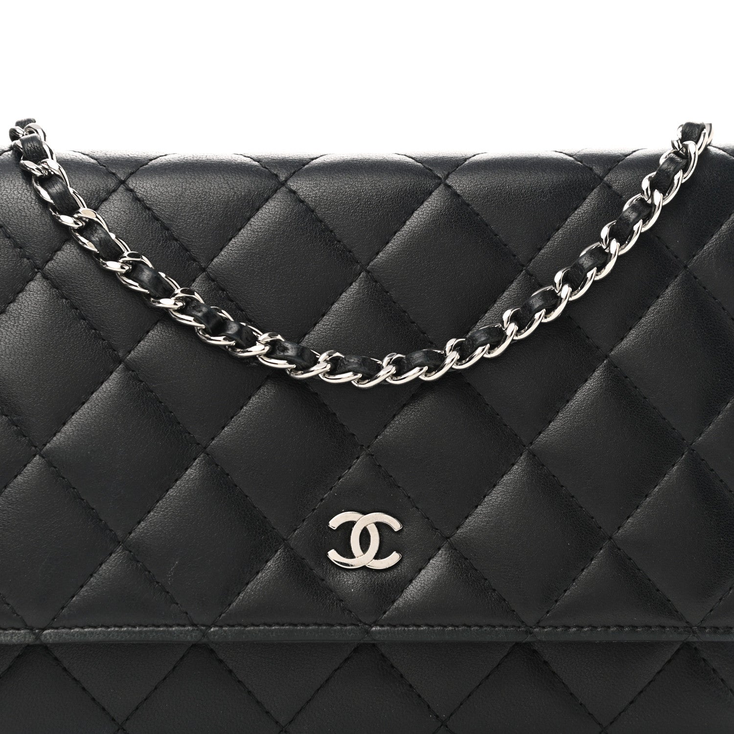 Chanel Lambskin Quilted Wallet On Chain WOC Black 9 of 13