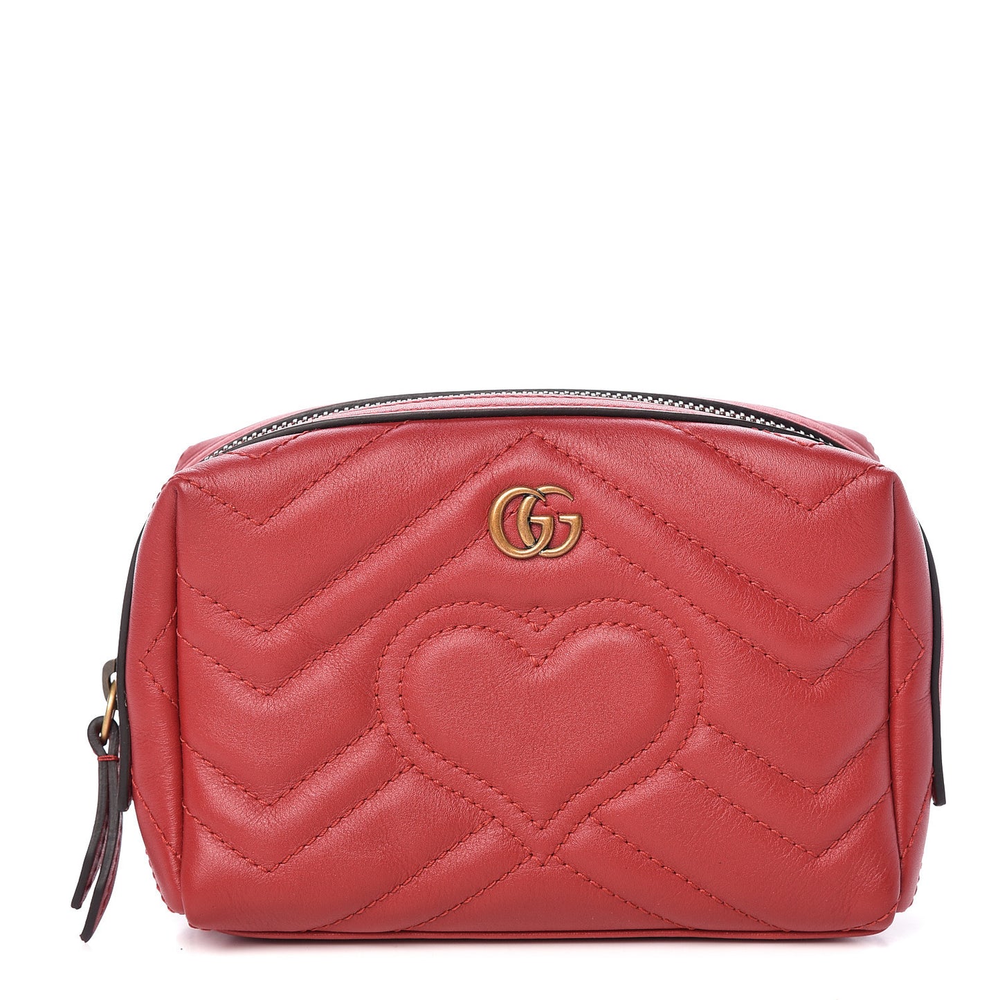 Calfskin Matelasse GG Marmont Cosmetic Case Hibiscus Red