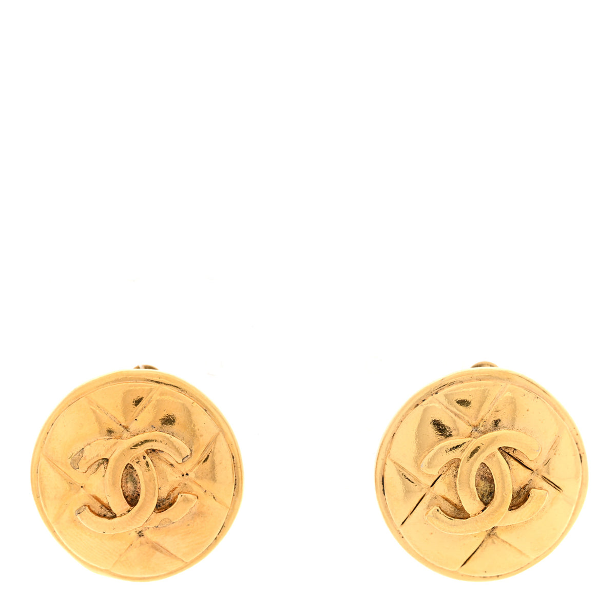 Chanel Metal Quilted Round CC Clip On Earrings Gold 1 of 4