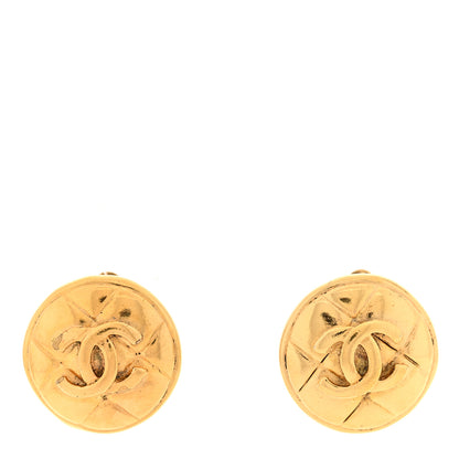 Chanel Metal Quilted Round CC Clip On Earrings Gold 1 of 4