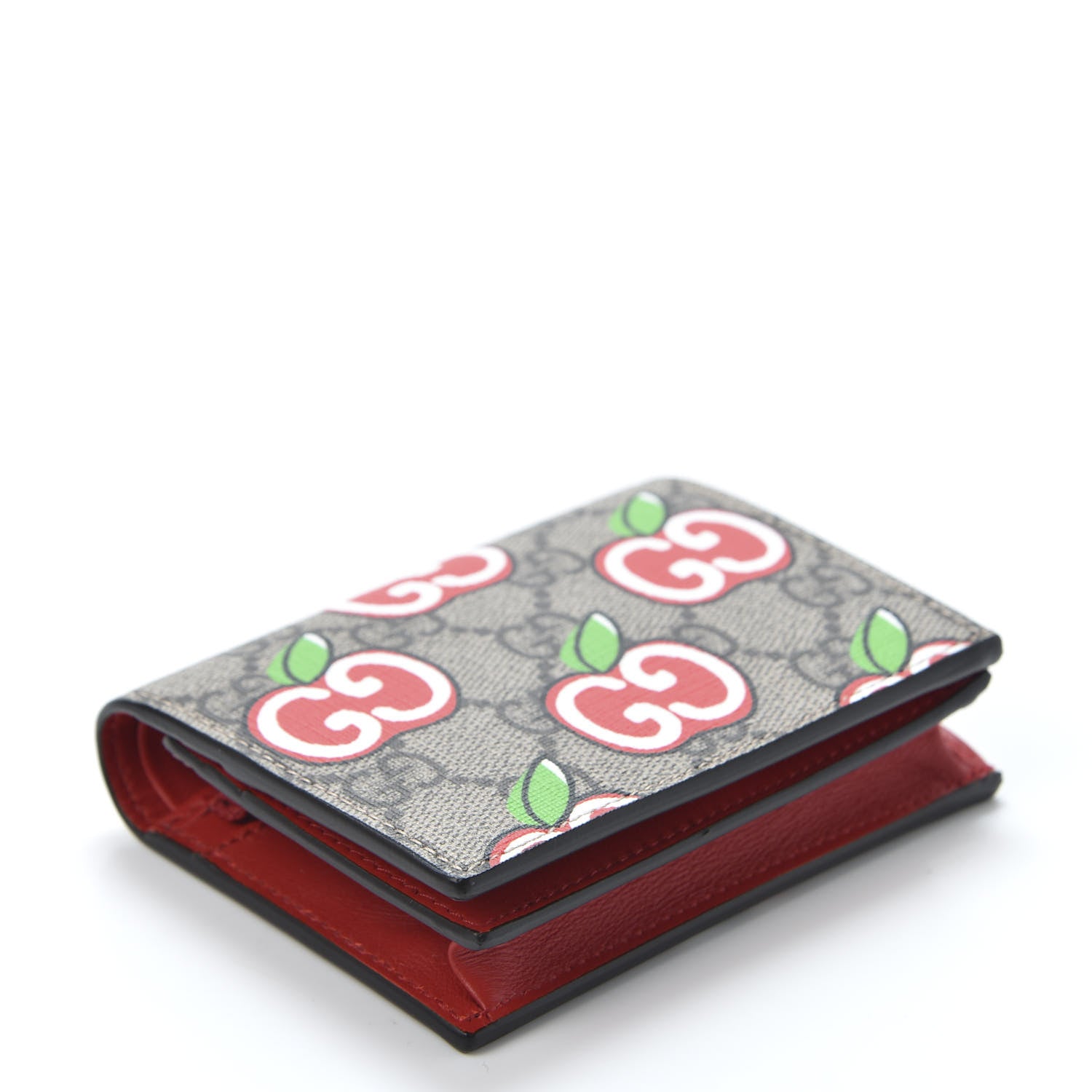 Gucci GG Supreme Monogram Apple Card Case Wallet Beige Multicolor Lobster Red 3 of 9
