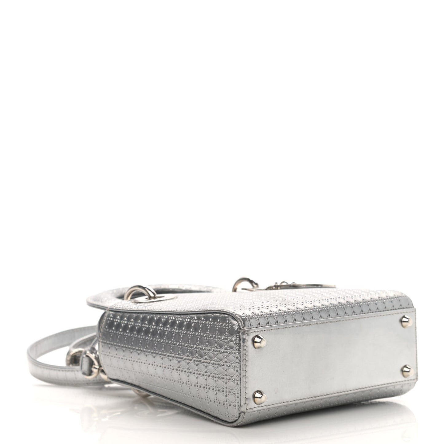 Metallic Patent Micro-Cannage Mini Lady Dior Silver