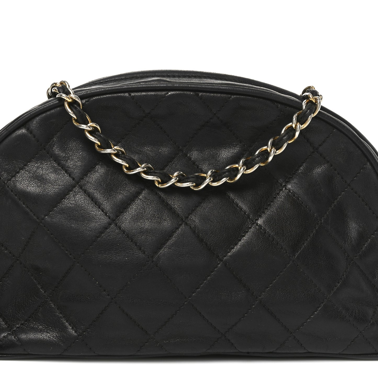 Lambskin Quilted Tassel Camera Case Black