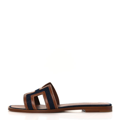 Hermes Calfskin Denim Oran Sandals 39 Bleu Brut Gold 1 of 9