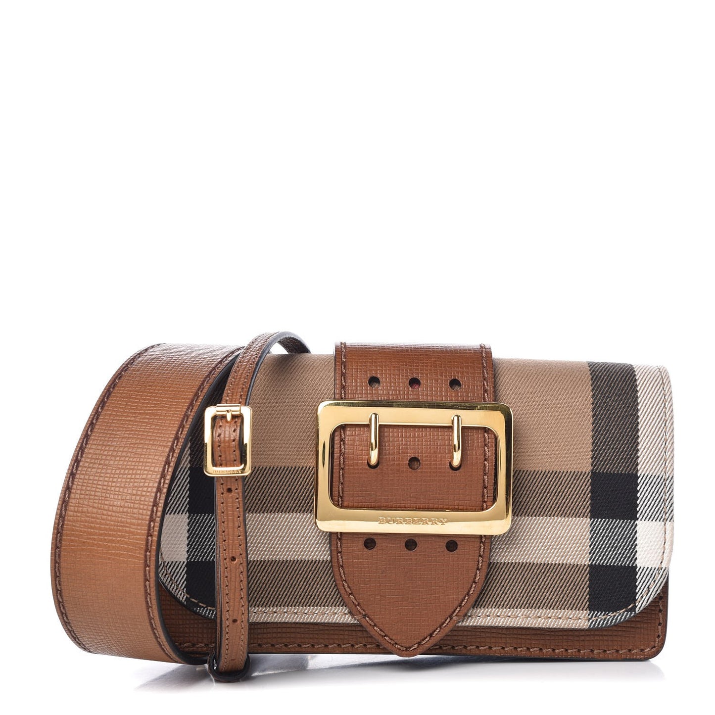 House Check Bridle Calfskin Small Madison Buckle Bag Tan