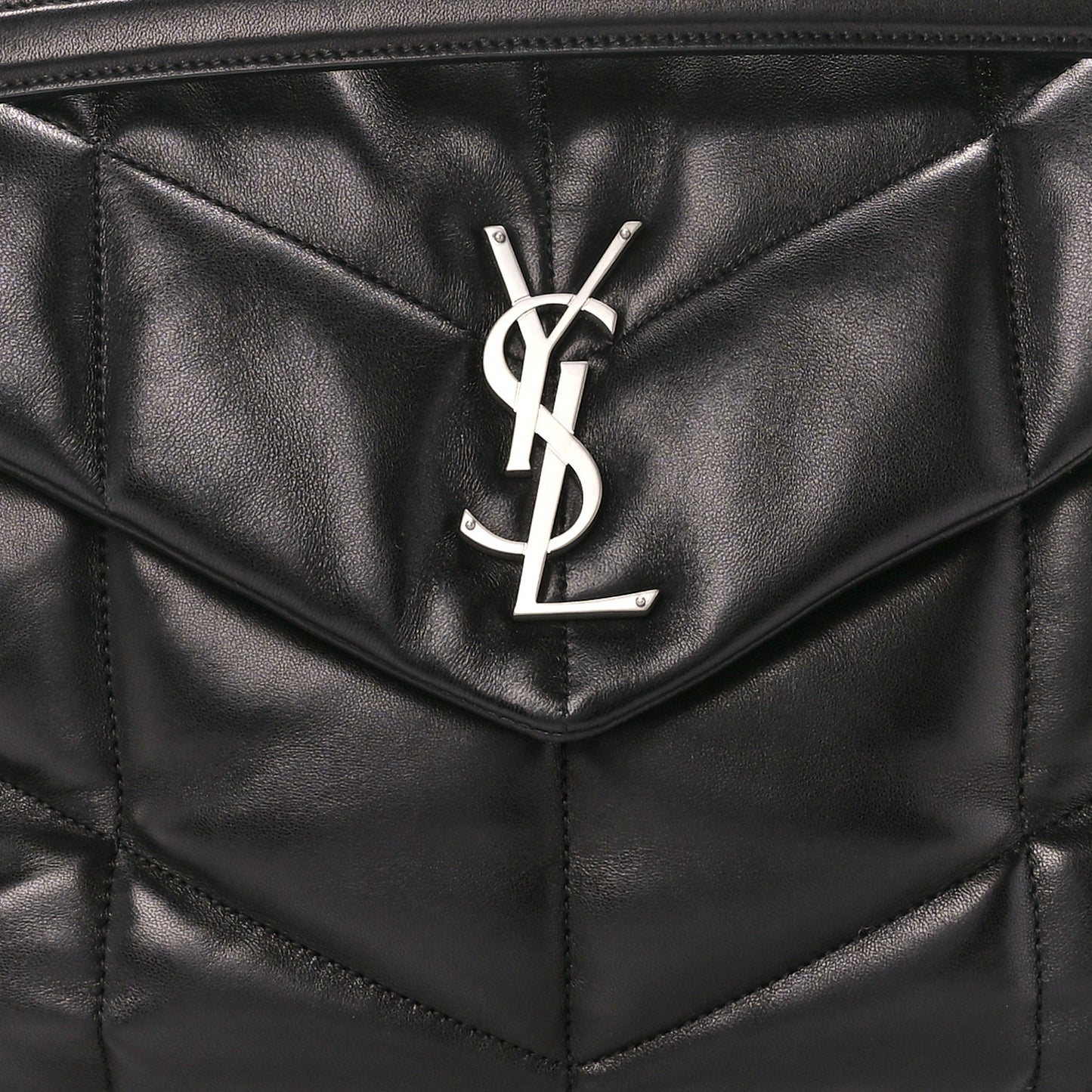 Lambskin Quilted Medium Loulou Puffer Monogram Chain Satchel Black